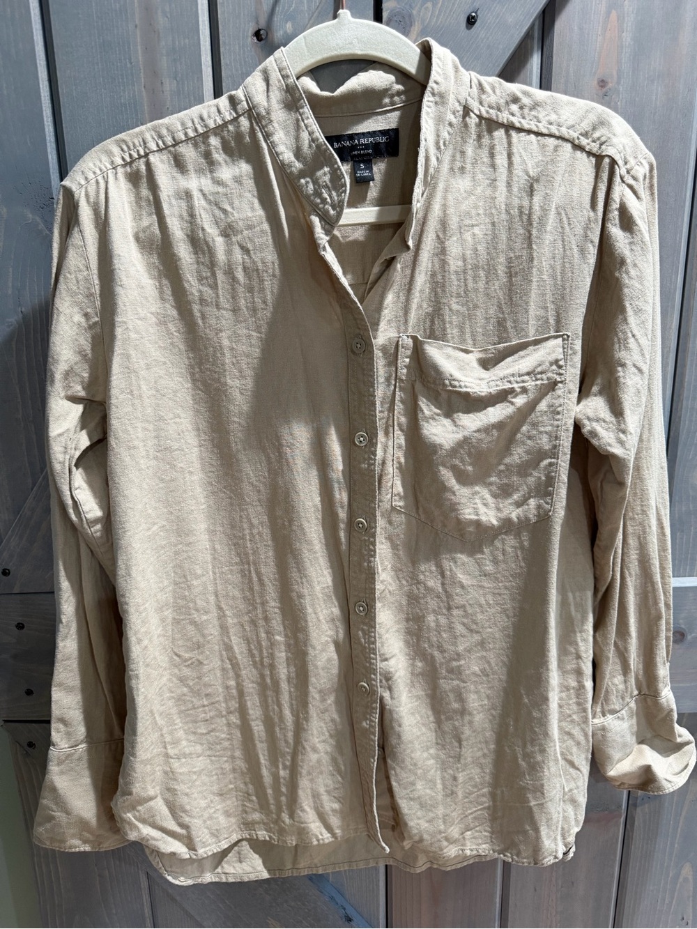Banana Republic Linen Blend Button Front Beige Shirt Small